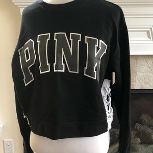 Pink black cropped sweatshirt xsmall.  NWT
